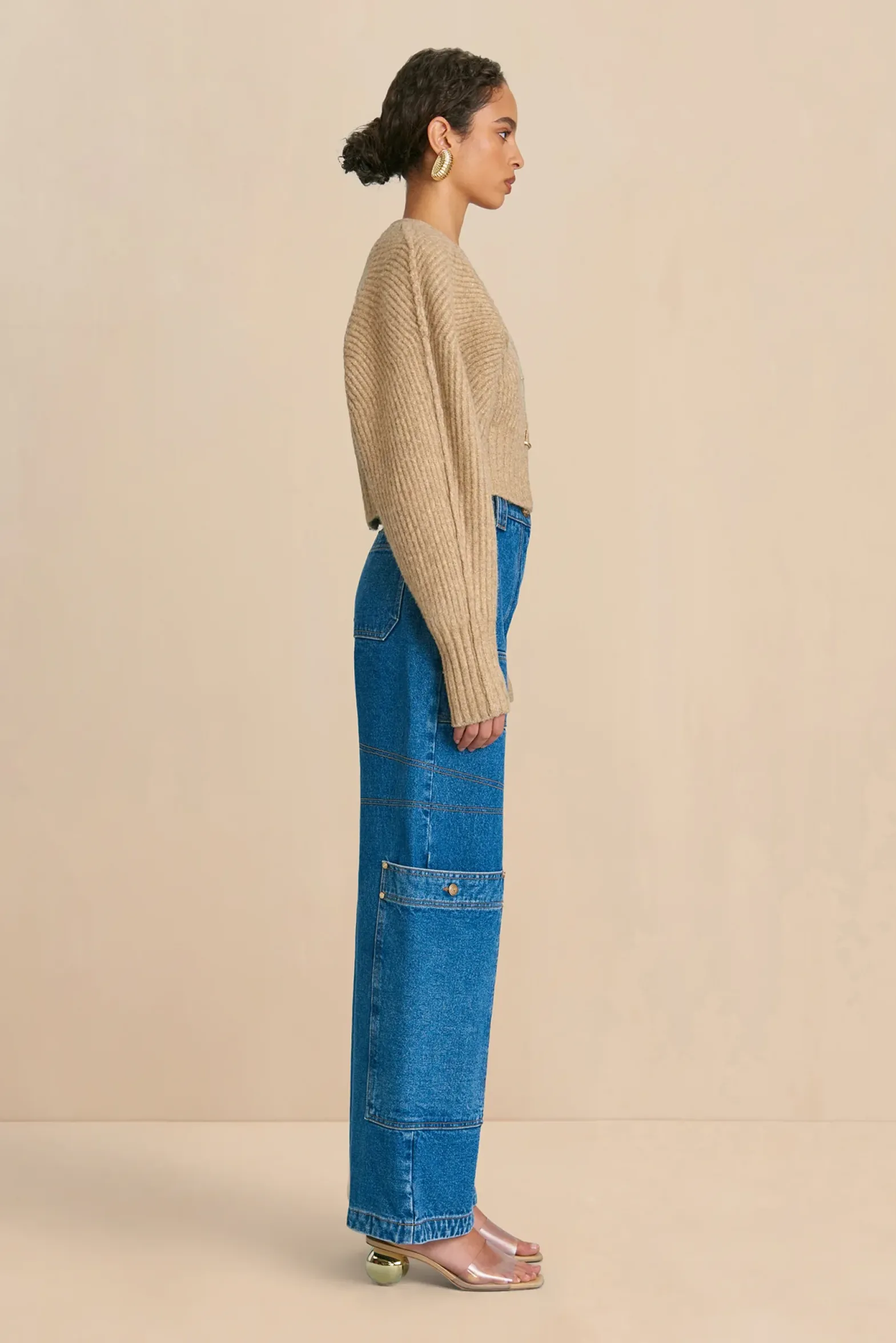 Tops|Knits>Cult Gaia CASELLA KNIT CARDIGAN - CHAMPAGNE Champagne Melange