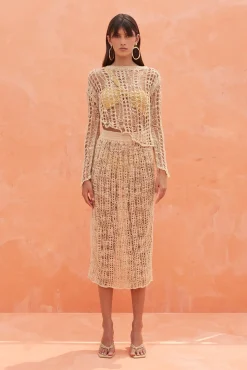 Cover Ups>Cult Gaia DAWSON CROCHET SKIRT - Champagne