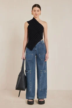 Tops|Knits>Cult Gaia DEL KNIT TOP - Black