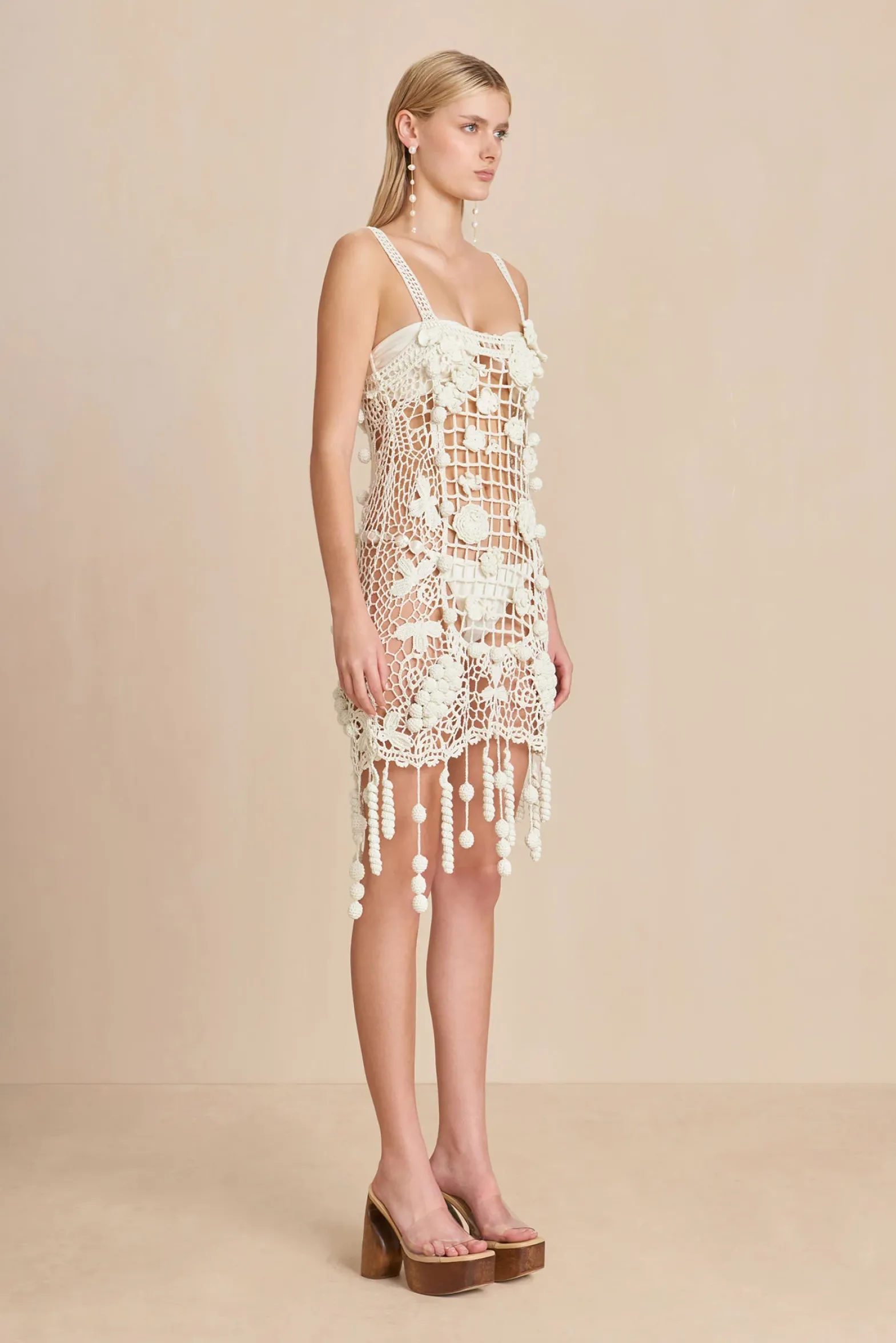 Cover Ups|Dresses>Cult Gaia ELAINA CROCHET DRESS - Off White