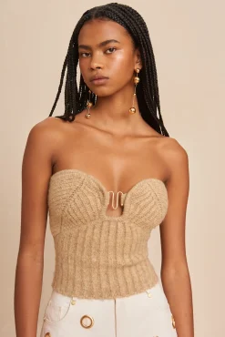 Tops|Knits>Cult Gaia ELLISON KNIT TOP - MELANGE Champagne