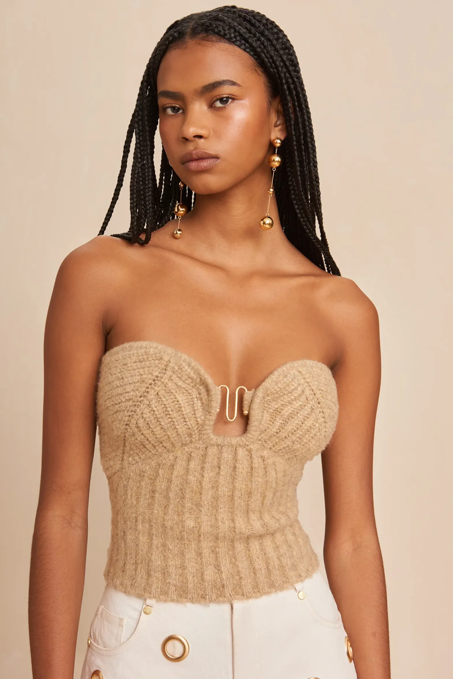 Tops|Knits>Cult Gaia ELLISON KNIT TOP - MELANGE Champagne