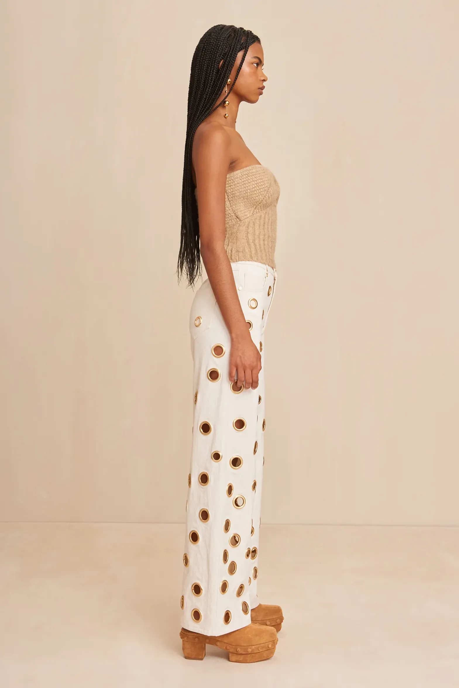 Tops|Knits>Cult Gaia ELLISON KNIT TOP - MELANGE Champagne