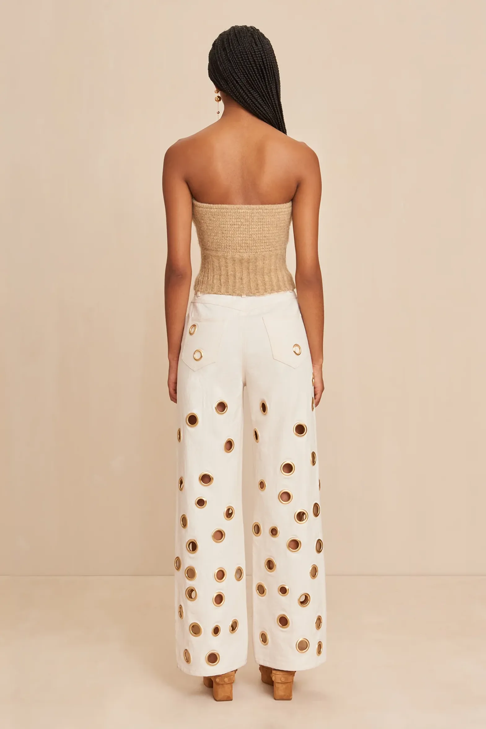 Tops|Knits>Cult Gaia ELLISON KNIT TOP - MELANGE Champagne