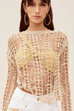 Cover Ups|Tops>Cult Gaia GILL CROCHET COVERUP - Champagne
