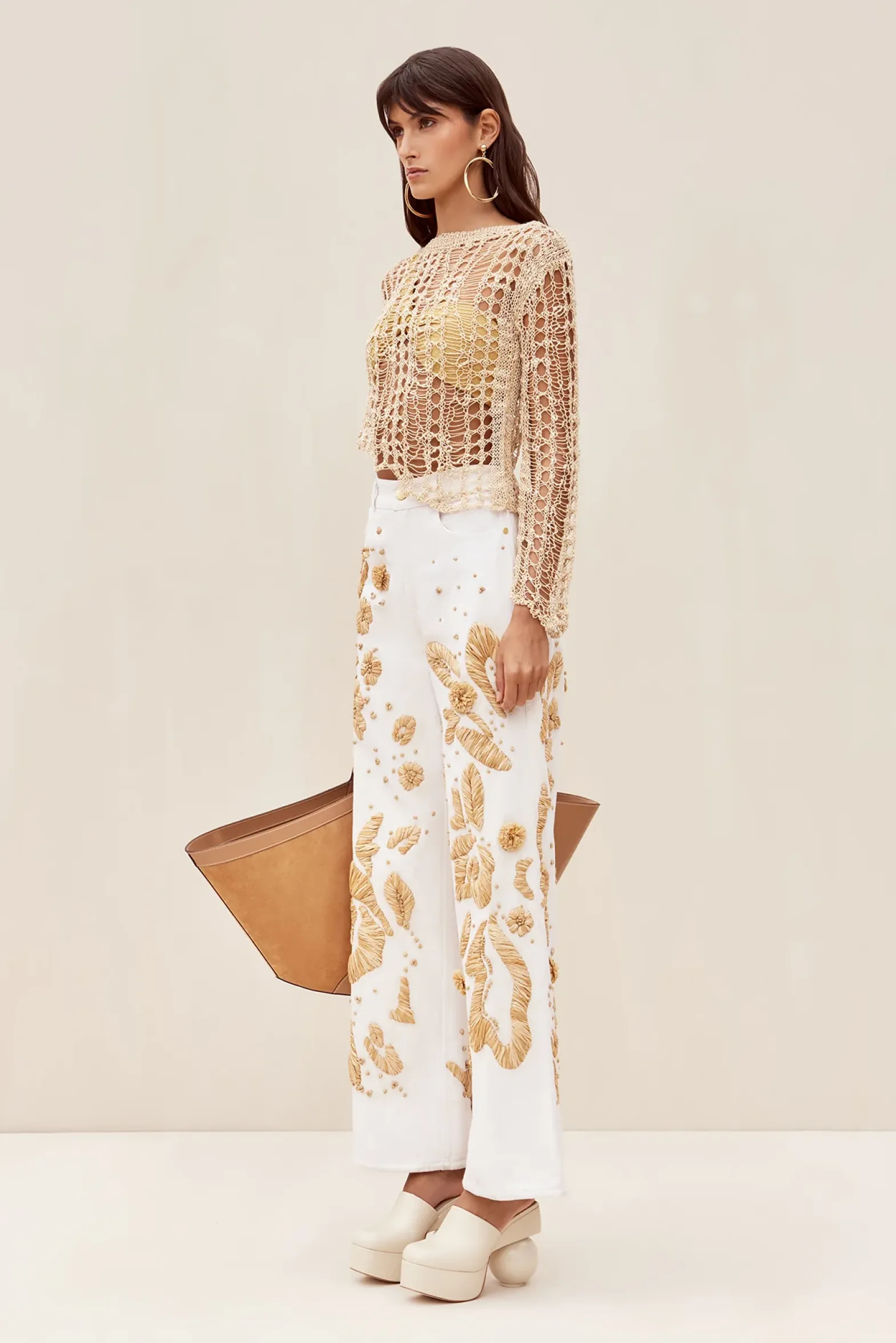 Cover Ups|Tops>Cult Gaia GILL CROCHET COVERUP - Champagne