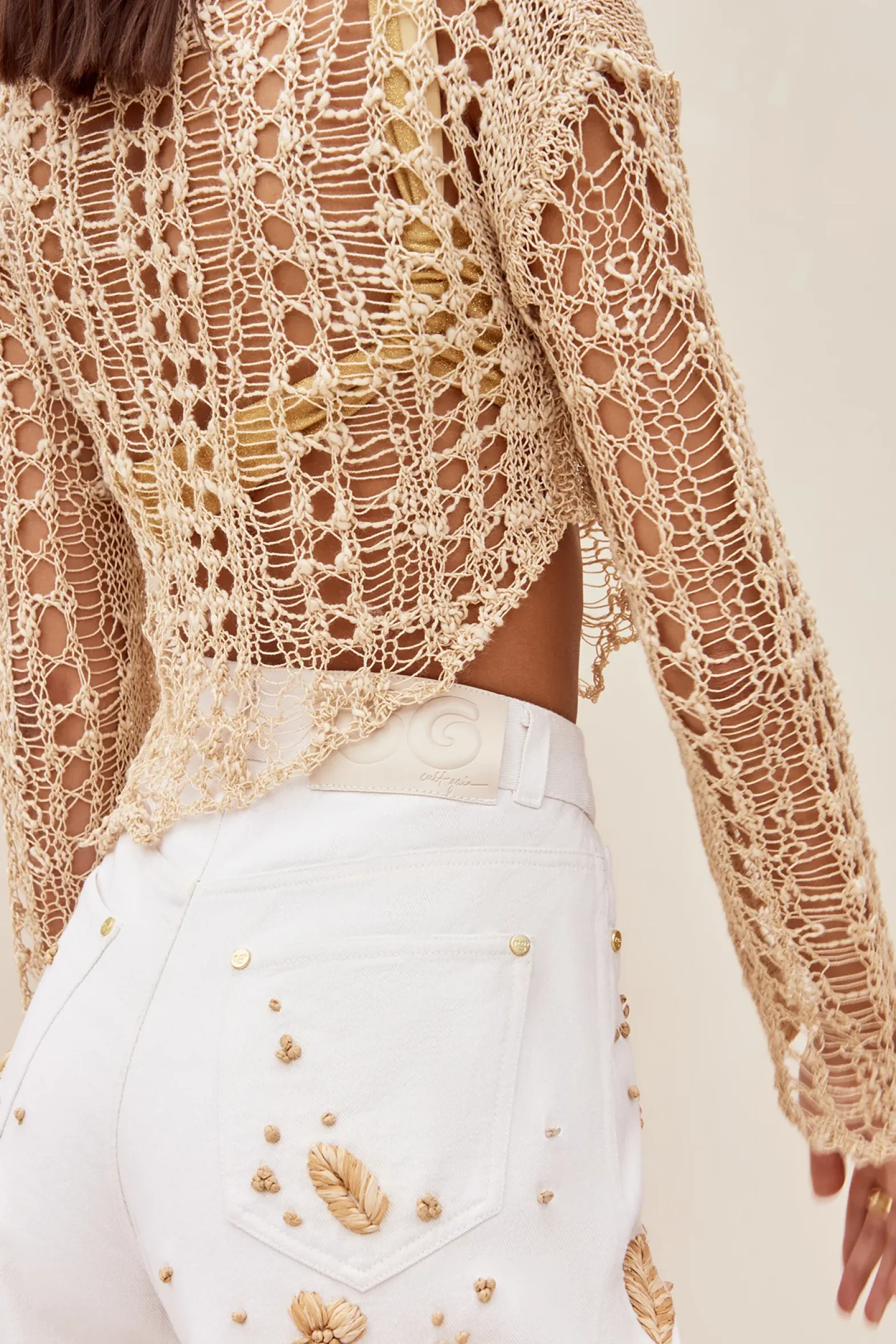 Cover Ups|Tops>Cult Gaia GILL CROCHET COVERUP - Champagne