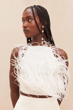 Tops>Cult Gaia JOEY FEATHER TOP - OFF WHITE White Feather
