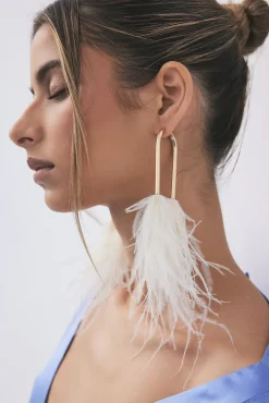 Earrings|Jewelry>Cult Gaia META FEATHER EARRING - OFF WHITE Off White Feather