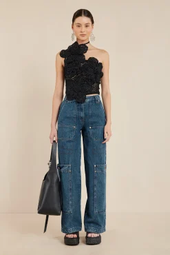 Tops>Cult Gaia NAZANIN CROCHET TOP - Black