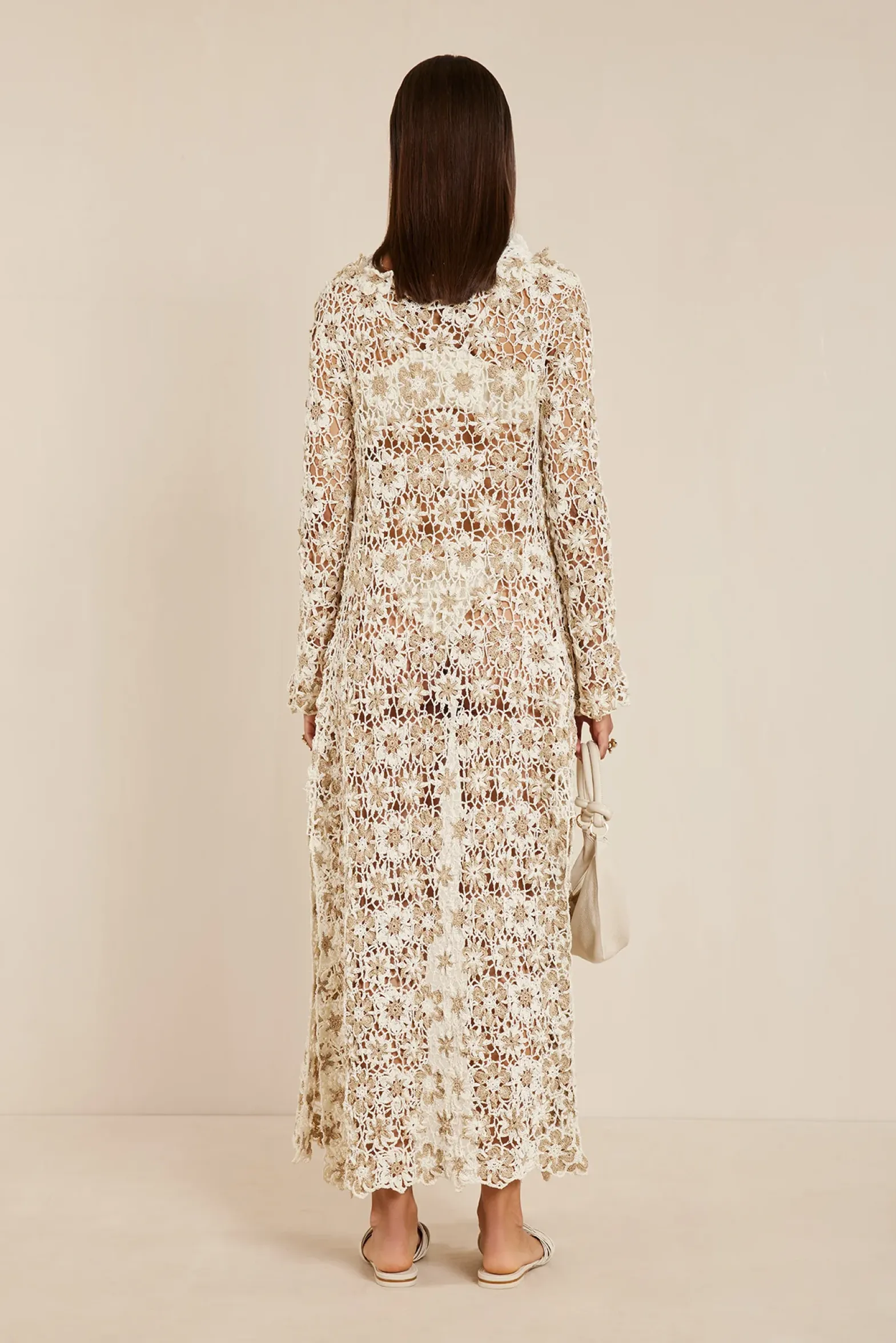 Cover Ups|Knits>Cult Gaia OLLIE CROCHET COVERUP - Off White Ecru