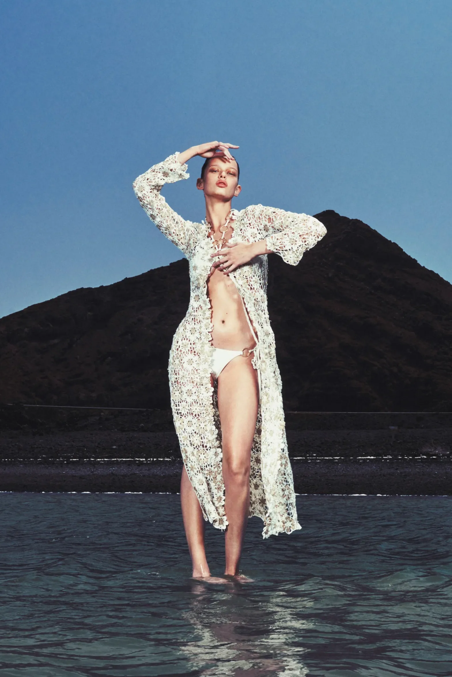 Cover Ups|Knits>Cult Gaia OLLIE CROCHET COVERUP - Off White Ecru